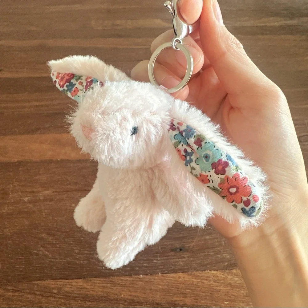 Pink Bunny Earrings Floral Plush Bag Charm Keychain Kawaii Cute Core Y2K Gift